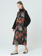 Floral Prints Turtleneck Long Sleeve Spring Winter Dress M-2XL