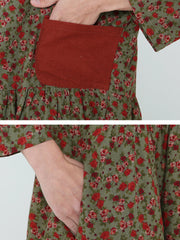 Women Floral Pleated Spring Midi Dress M-2XL