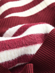 Women Casual Winter Stripe Knitted Lacework Sweater