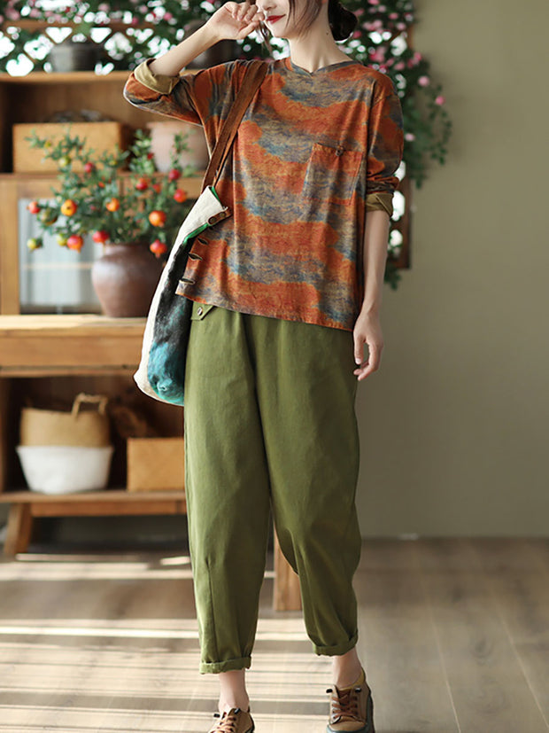 Women Vintage Print Pullover Loose T-Shirt