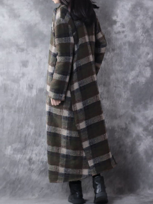 Winter Small Collar Plaid Lattice Cashmere Coat