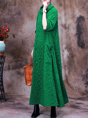 Pocket Pleated Long Sleeve Women Maxi Dress
