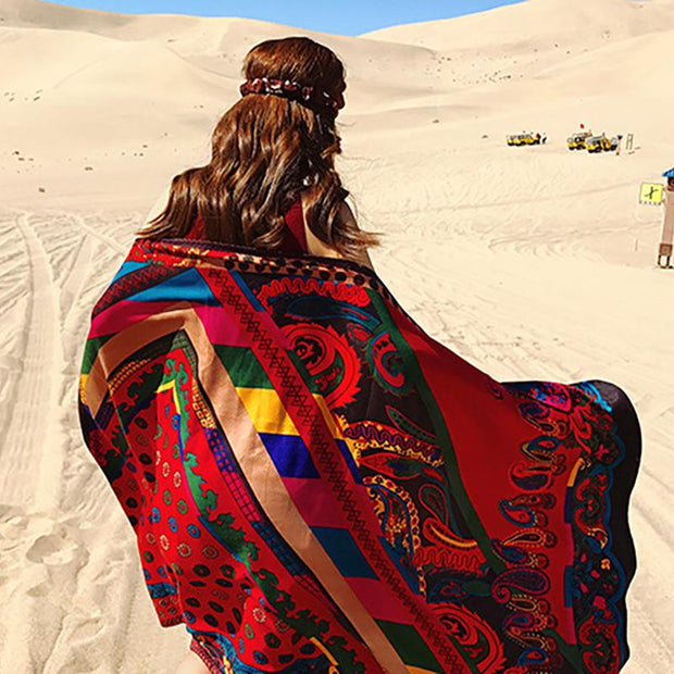 Buykud Seaside Vacation Printed Tassel Sunscreen Scarf
