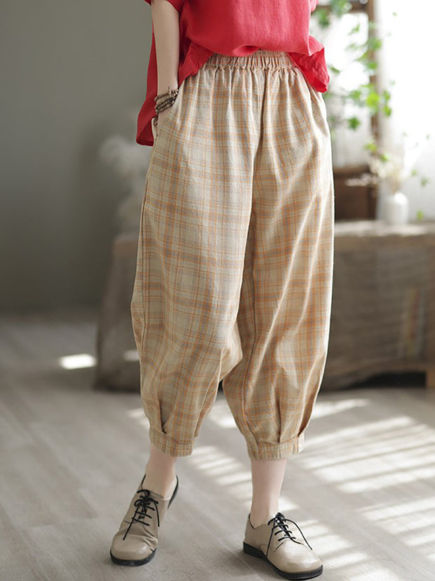 Plaid Women Casual Summer Loose Harem Pants