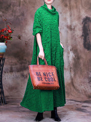 Pocket Pleated Long Sleeve Women Maxi Dress