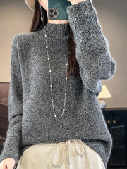 Women Winter Wool Solid Jacquard Half-Turtleneck Sweater