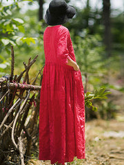 Women Pure Color Pleated 100% Cotton Dress