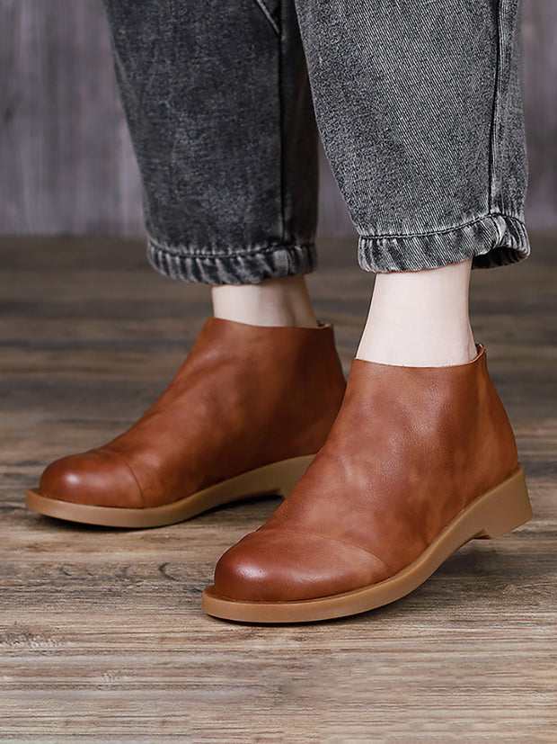 Handmade Genuine Leather Vintage Women Short Boots