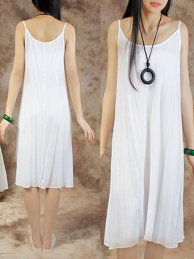 Women Solid Color Cotton Vest Dress