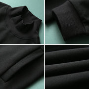 Plus Size - Buykud  Hand-Made Turtleneck Pure Color Cotton Blouse