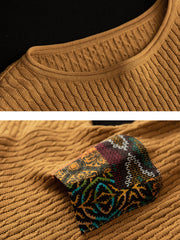 Women Vintage Print Patch Casual Loose Sweater
