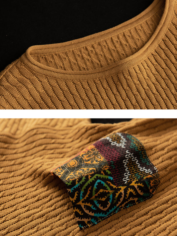Women Vintage Print Patch Casual Loose Sweater