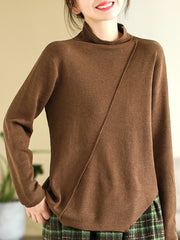 Women Loose Irregular Hem Half-high Collar  Sweater