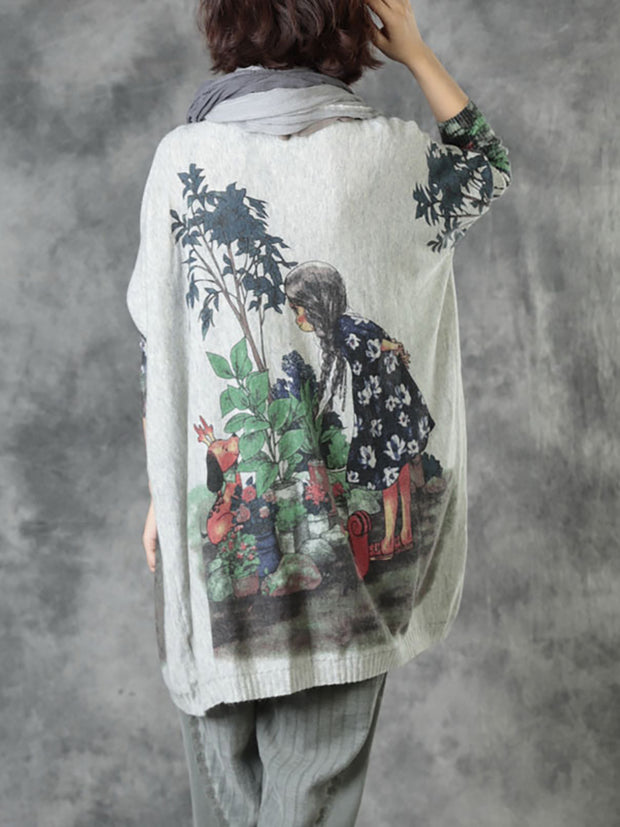 Autumn Women Loose Knitted Print Sweater