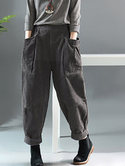 Plus Size Spring Retro Corduroy Solid Color Pants