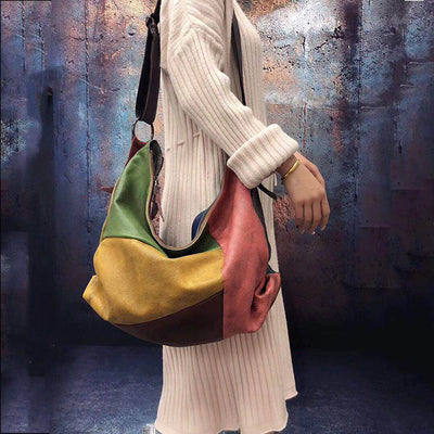 Retro Contrast Color Leather Crossbody Bag