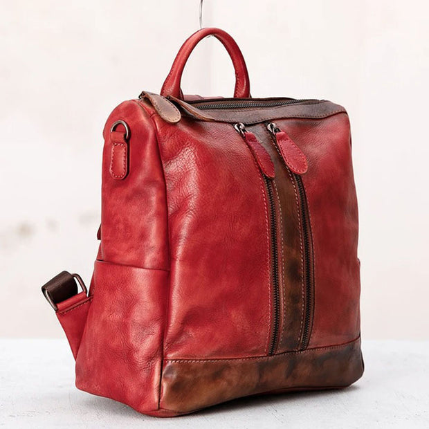 Casual Travel Color Matching Leather Backpack