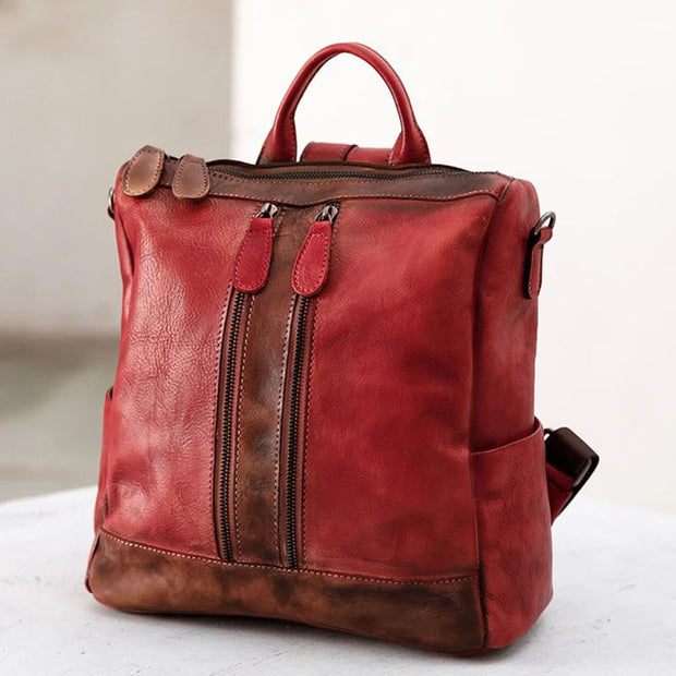 Casual Travel Color Matching Leather Backpack
