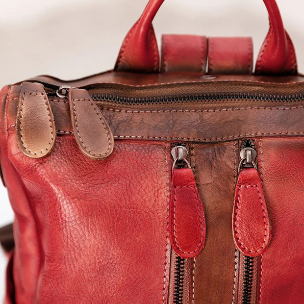 Casual Travel Color Matching Leather Backpack