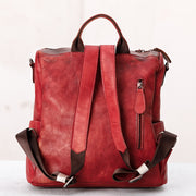Casual Travel Color Matching Leather Backpack