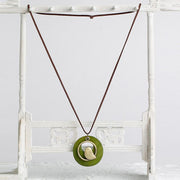 Cute Metal Bird Shape Round Wood Pendant Necklace