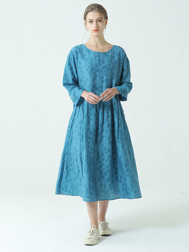 Tencel-Plissee-Patchwork-Kleid mit langen Ärmeln