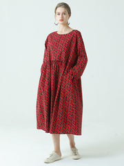 Pleated Floral Prints Cotton Spring Loose Dress