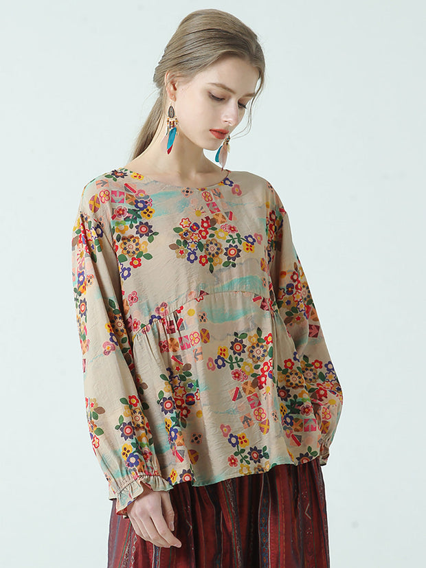 Women Floral Loose Cotton T Shirt M-2XL