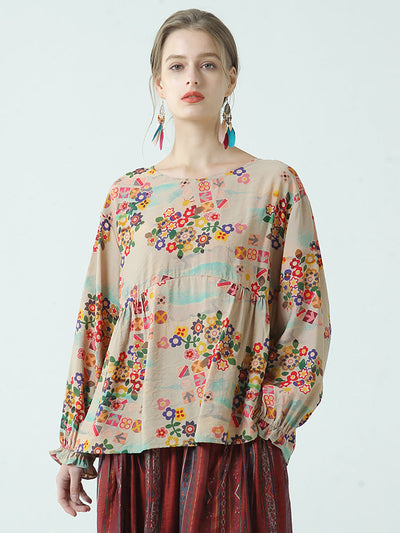 Women Floral Loose Cotton T Shirt M-2XL