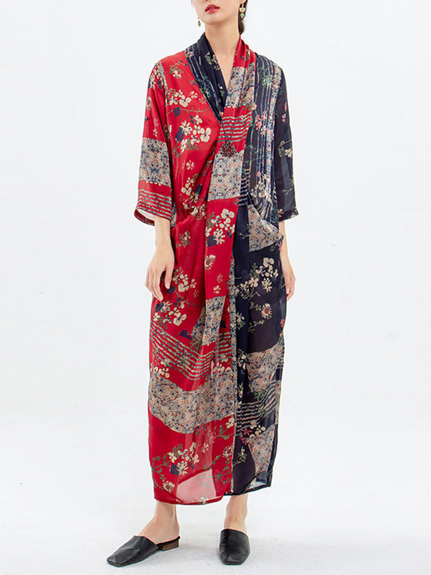 Spliced Floral Print Vintage Tencel Women Dress