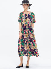 Floral Prints Short Sleeve Summer Loose Dress