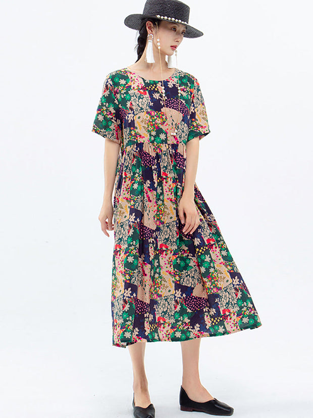 Floral Prints Short Sleeve Summer Loose Dress