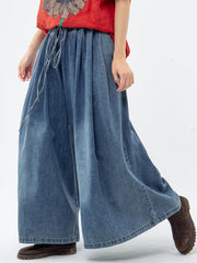 Plus Size – Lässige, blaue Denim-Jeans mit weitem Bein und Kordelzug
