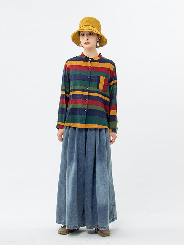 Gestreiftes Vintage-Hemd aus 100 % Baumwolle mit langen Ärmeln