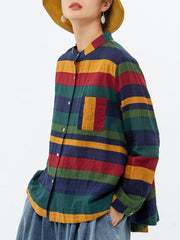 Gestreiftes Vintage-Hemd aus 100 % Baumwolle mit langen Ärmeln