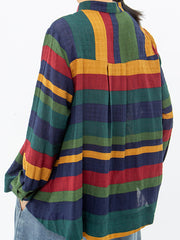 Vintage Striped Long Sleeve 100%Cotton Shirt