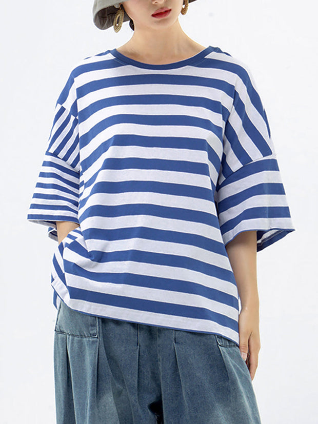 100% Cotton Striped Casual T-Shirt