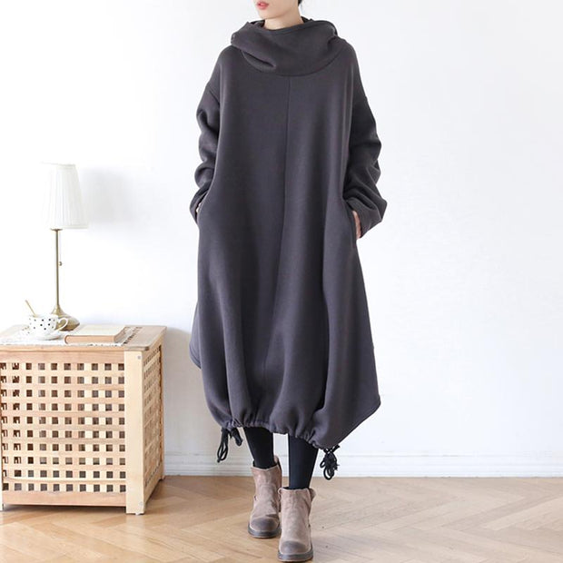 Drawstring Irregular Hem Casual Cotton Dress