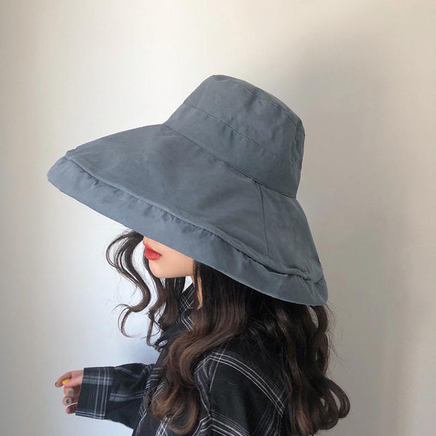 Female Summer Sun Hat Solid Color Foldable Hat