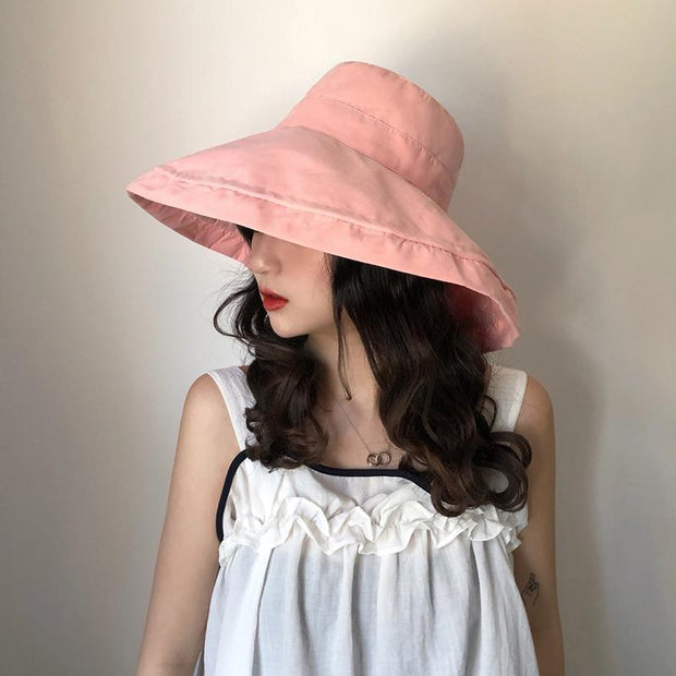 Female Summer Sun Hat Solid Color Foldable Hat