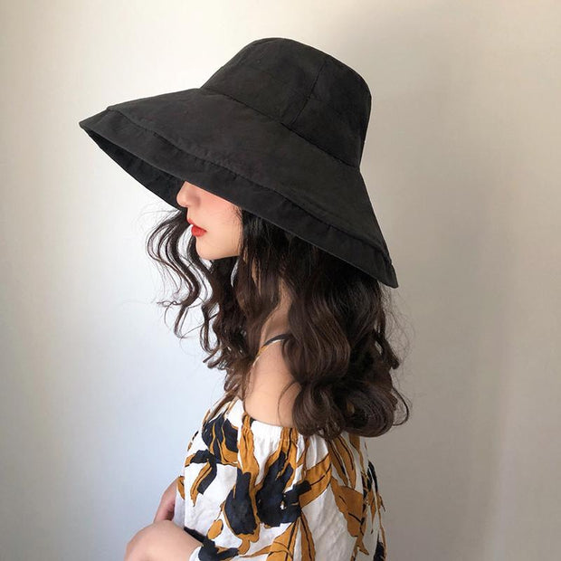 Female Summer Sun Hat Solid Color Foldable Hat