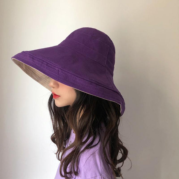 Female Summer Sun Hat Solid Color Foldable Hat