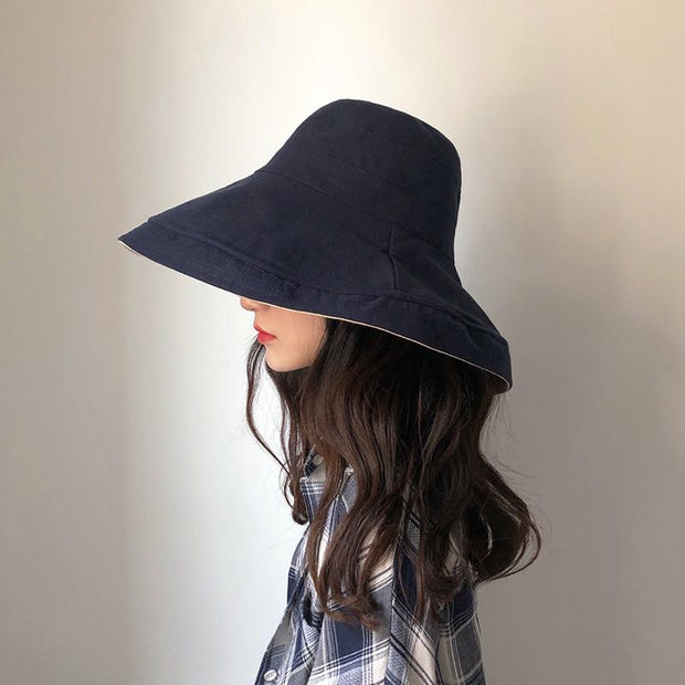 Female Summer Sun Hat Solid Color Foldable Hat