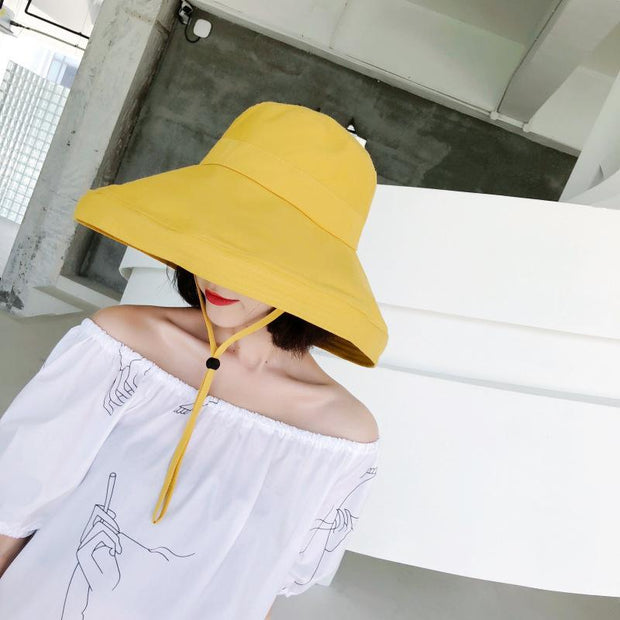 Female Summer Sun Hat Solid Color Foldable Hat