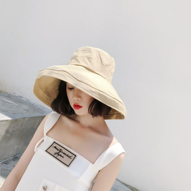 Female Summer Sun Hat Solid Color Foldable Hat