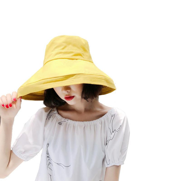 Female Summer Sun Hat Solid Color Foldable Hat