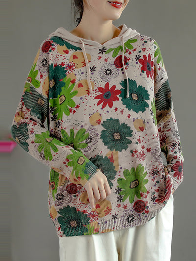 Floral Hoody Knit Autumn Women Loose Sweater