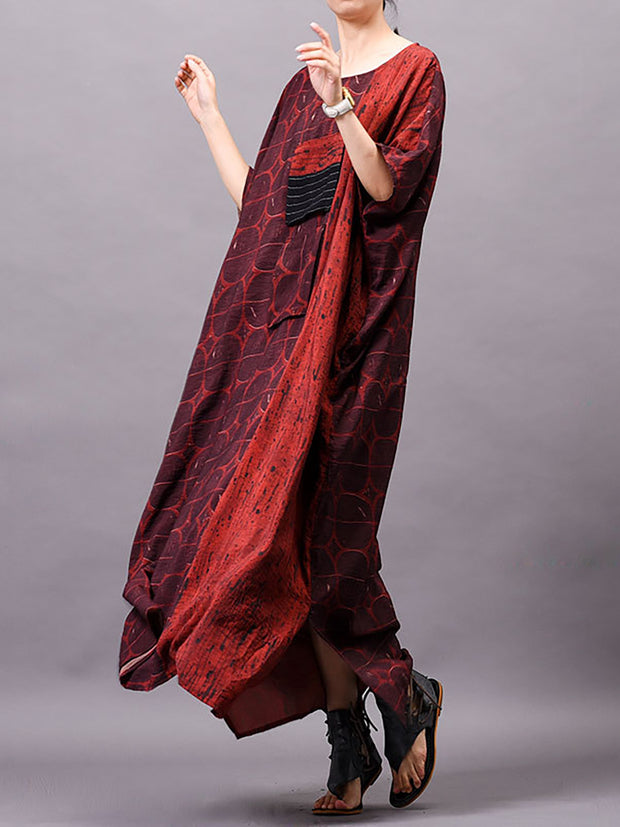 Women Vintage Summer Print Maxi Dress