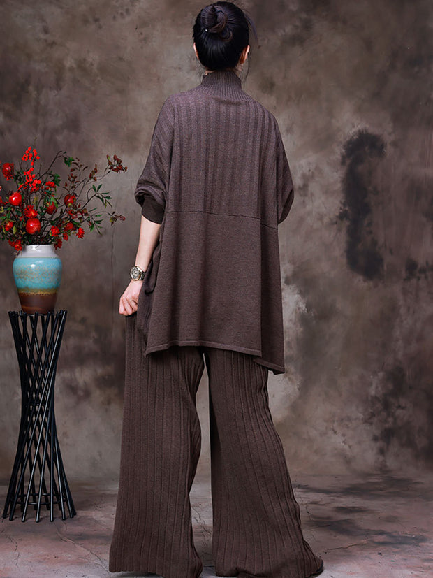 Zweiteiliges Set aus unregelmäßigem Pullover und Hose mit weitem Bein