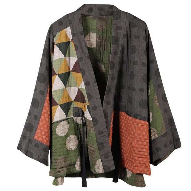 Geometric Pattern Irregular Retro Cotton Jacket Coat